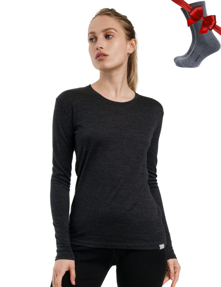 Camiseta térmica Merino.tech talla mediana 165 g/m² color carbón + calcetines