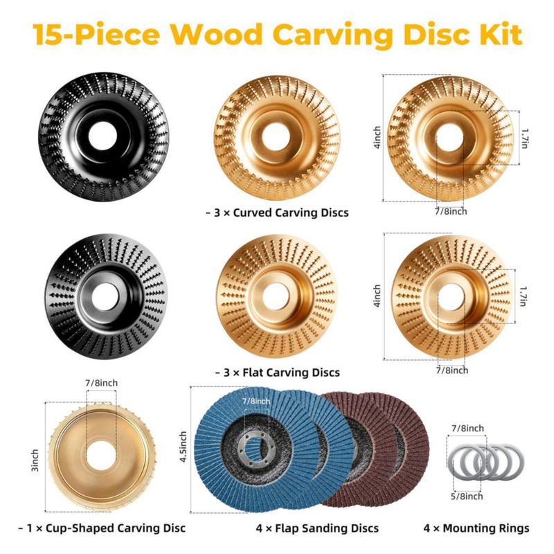 Discos de tallado de madera JoulWave 15 piezas 4" y 45"