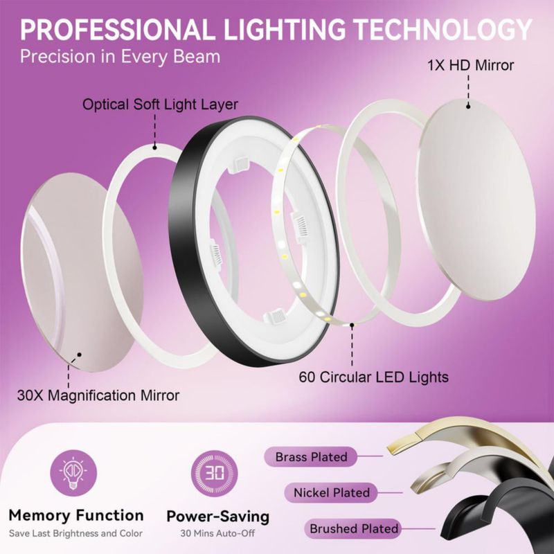 Espejo de Maquillaje Auxmir 23 cm 1X/30X Iluminado 5000 mAh