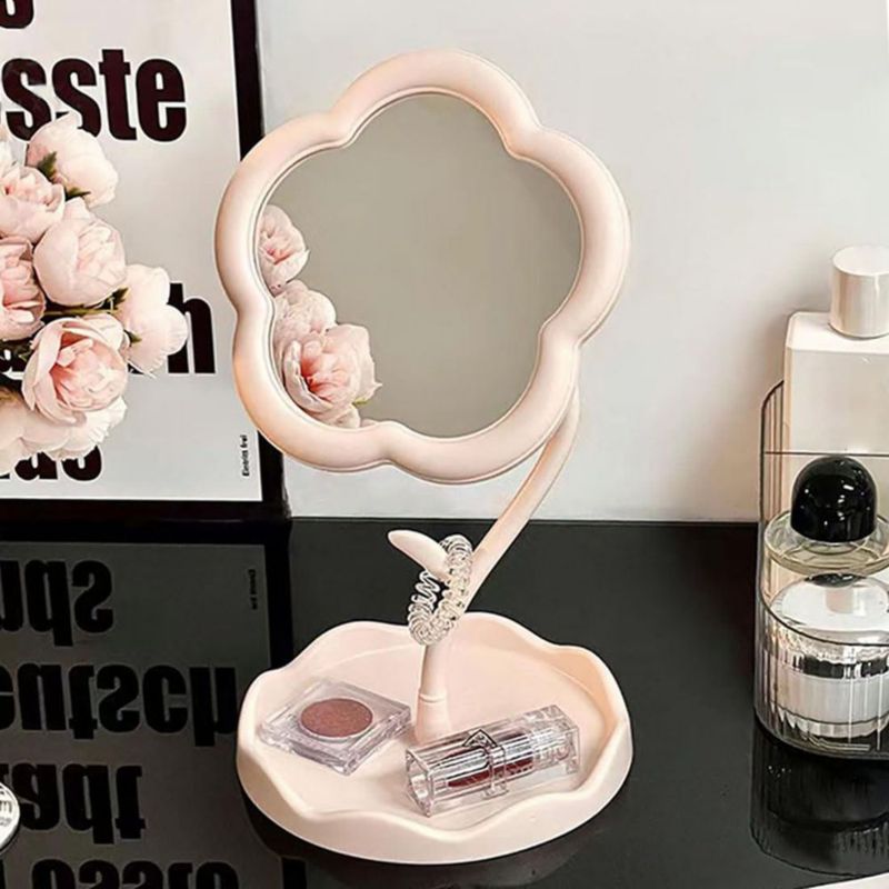 Espejo de Maquillaje KEAINVRN 295 cm Rosa con Forma de Flor 360°