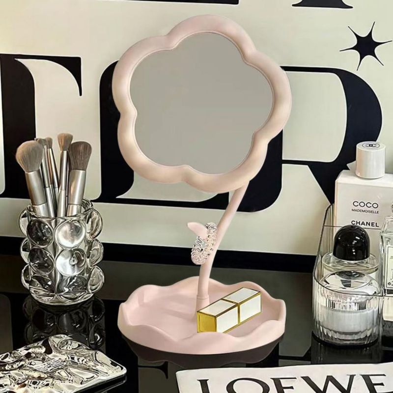 Espejo de Maquillaje KEAINVRN 295 cm Rosa con Forma de Flor 360°