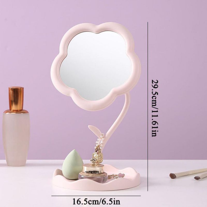 Espejo de Maquillaje KEAINVRN 295 cm Rosa con Forma de Flor 360°