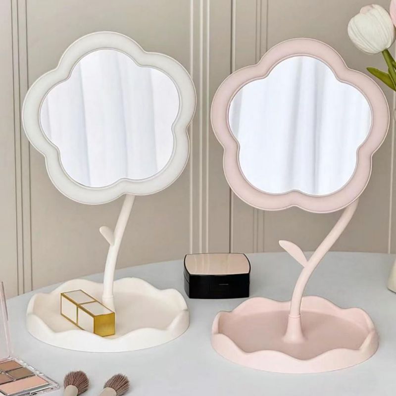 Espejo de Maquillaje KEAINVRN 295 cm Rosa con Forma de Flor 360°
