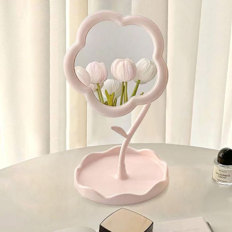 Espejo de Maquillaje KEAINVRN 295 cm Rosa con Forma de Flor 360°
