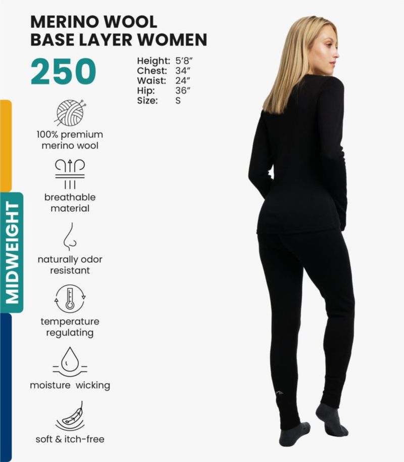 Conjunto de capa base Merino.tech para mujer talla X-Large 250 g/m² negro