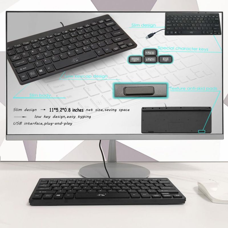 Teclado compacto SR de 78 teclas USB negro con funciones multimedia