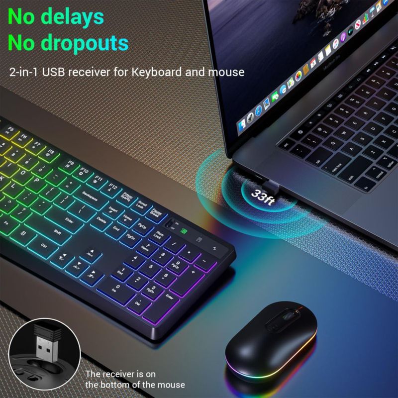 Set de Teclado y Ratón Lovaky 2.4G Inalámbrico RGB Arcoíris