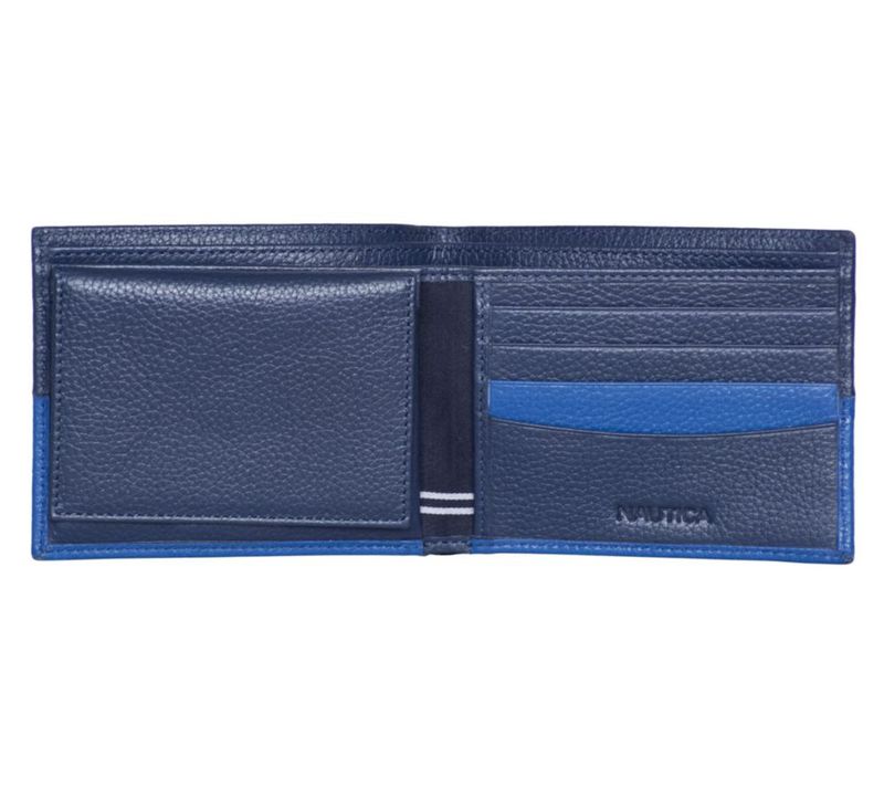 Billetera Nautica de Doble Pliegue RFID Azul Cobalto