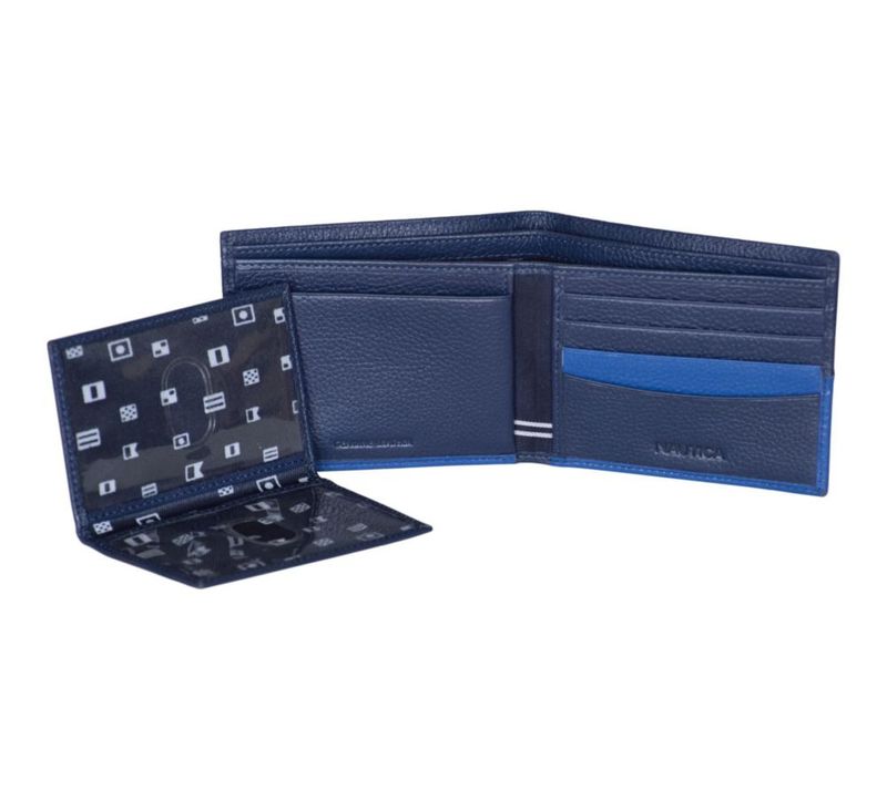Billetera Nautica de Doble Pliegue RFID Azul Cobalto