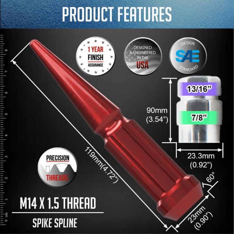 Tuercas de Rueda - Accesorios para Ruedas M14x1.50 11 cm Rojo (32 uds)