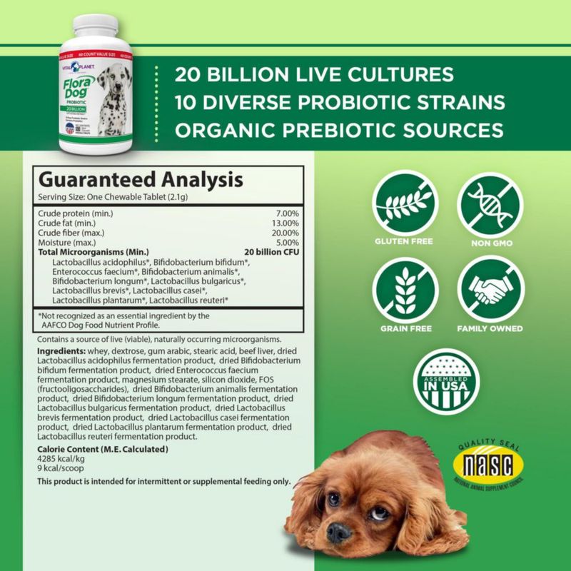 Probiótico para Perro Vital Planet 60 comprimidos 20 mil millones de UFC