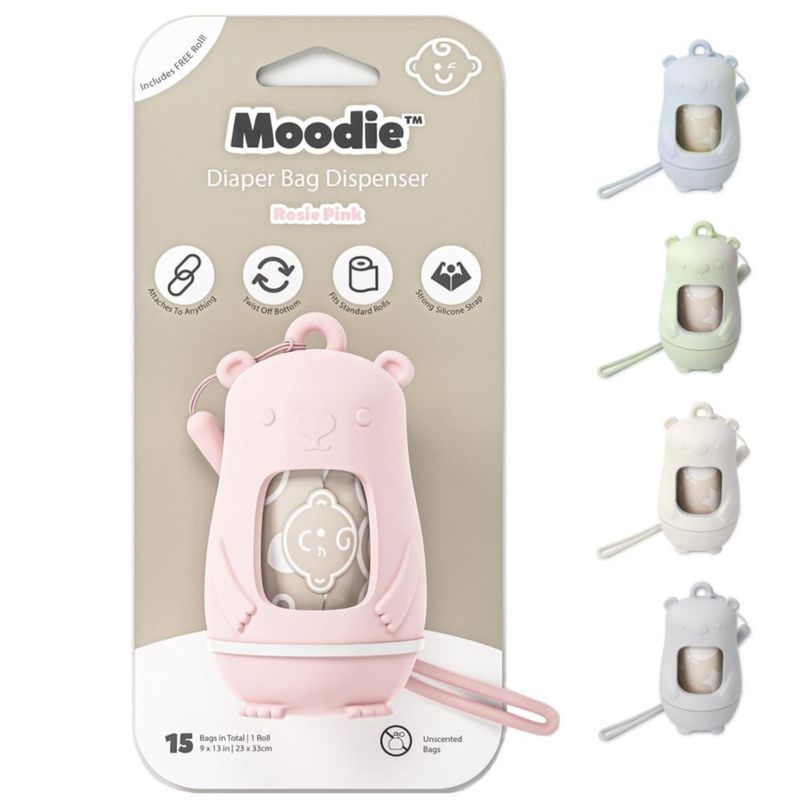 Bolsa de Desechos Moodie 9 x 13 cm Rosa con 15 bolsas y correa