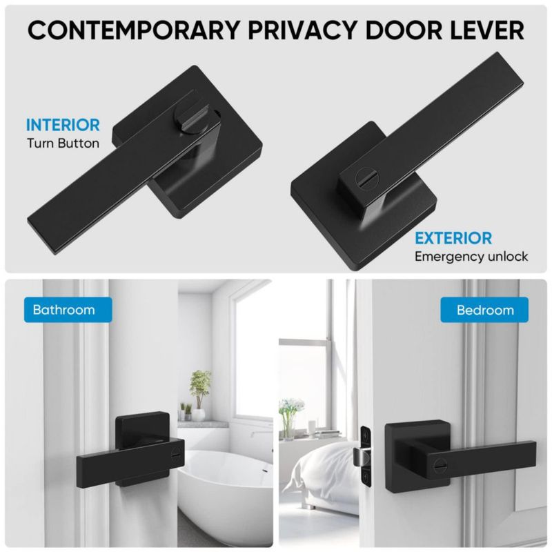 Manija de Puerta TICONN Negra Mate Cuadrada 1PK Privacidad