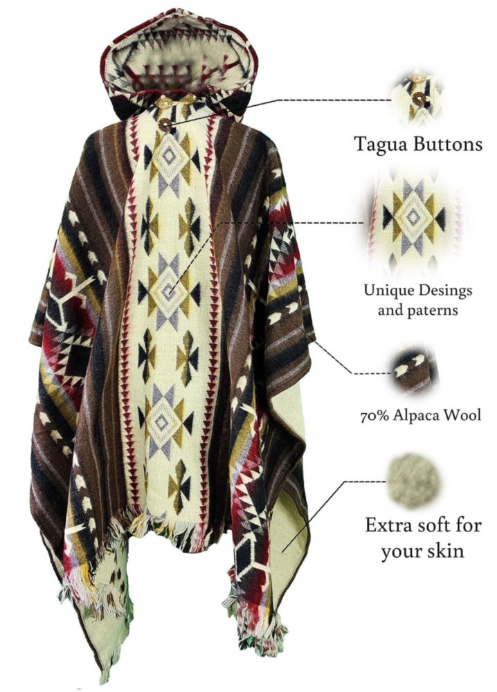 Abrigo Alpaca World 125 cm × 210 cm Poncho con Capucha