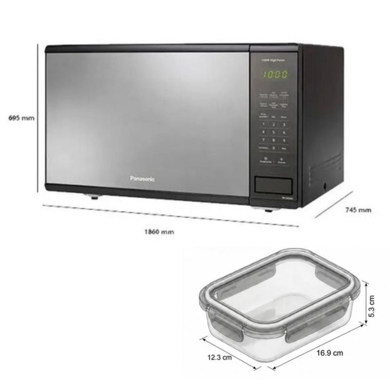 Set Microondas Panasonic NN-SB656BRUH 1.3 p3 + Tupper Vidrio Borosilicato 640 ml