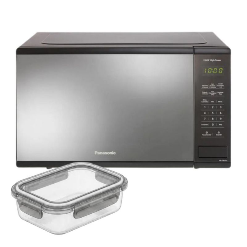 Set Microondas Panasonic NN-SB656BRUH 1.3 p3 + Tupper Vidrio Borosilicato 640 ml