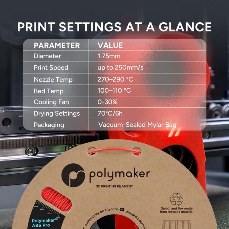 Filamento Polymaker ABS Pro Negro 1 kg 175 mm