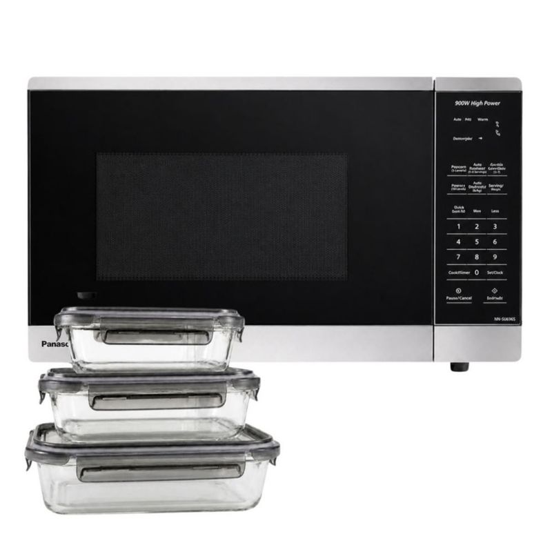 Set Microondas Panasonic NN-SB43QSRPH 0.9p3 + 3 Tuppers Vidrio Borosilicato