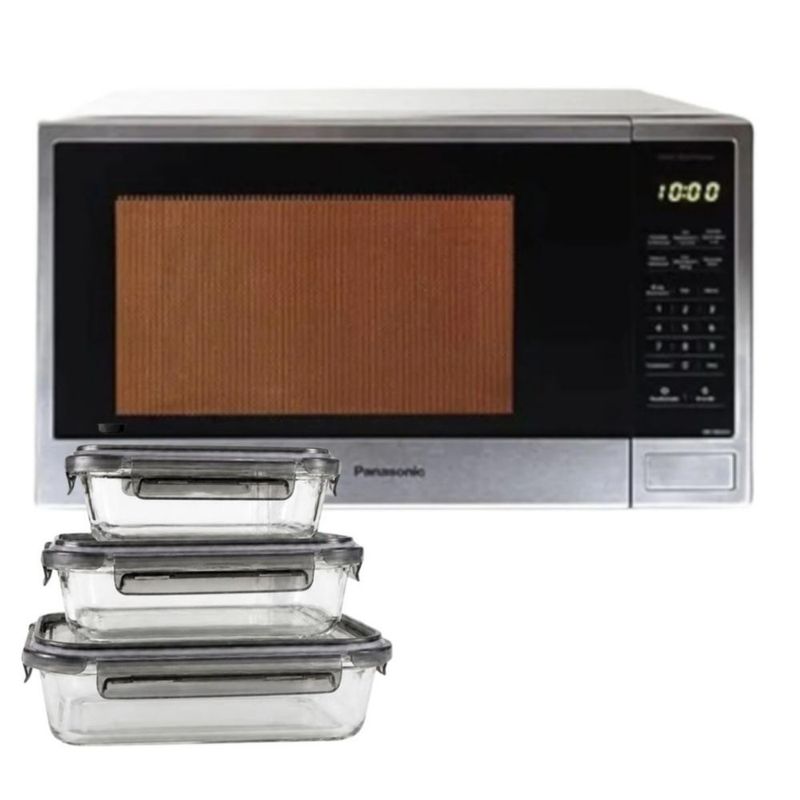 Set Microondas Panasonic NN-SB646SRUH 1.3p3 + 3 Tuppers Vidrio Borosilicato