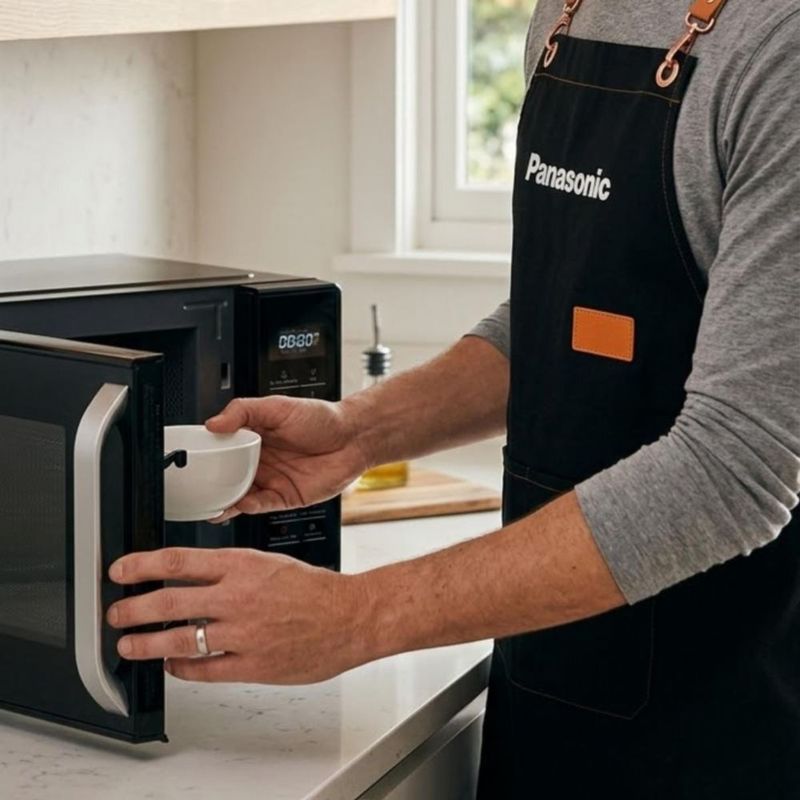 Combo Microondas Panasonic NN-ST34 25 Litros (0.9ft³ / 900W) Color Negro plato giratorio + Mandil de Cocina