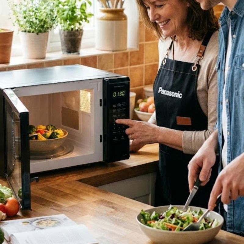 Combo Microondas Panasonic NN-SB636 Negro 36 Litros (1.3ft³ / 1100W) plato giratorio + Mandil de Cocina