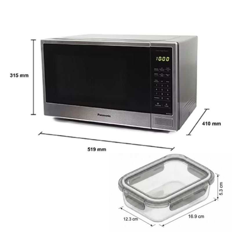 Set Microondas Panasonic NN-SB646SRUH 1.3 p3 + Tupper Vidrio Borosilicato 640 ml