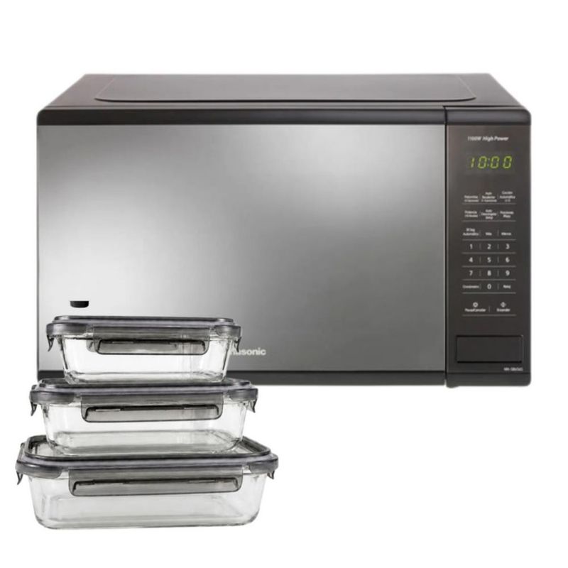 Set Microondas Panasonic NN-SB656BRUH 1.3p3 + 3 Tuppers Vidrio Borosilicato