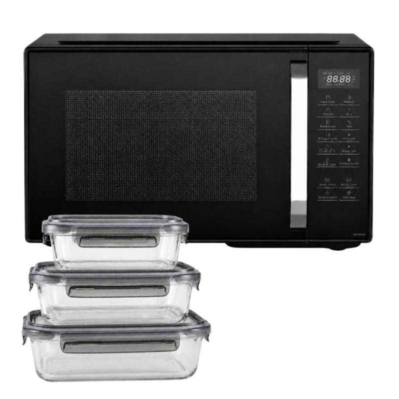 Set Microondas Panasonic NN-ST34QBRPH 0.9p3 + 3 Tuppers Vidrio Borosilicato
