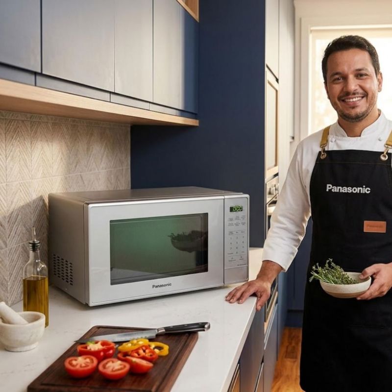 Combo Microondas Panasonic NN-SB25 20 Litros (0.7ft³ / 700W) Color Blanco plato giratorio + Mandil de Cocina