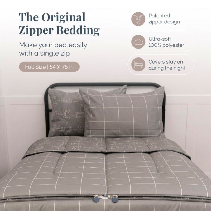 Juego de ropa de cama Beddy's Full gris con diseño gamer y cremallera
