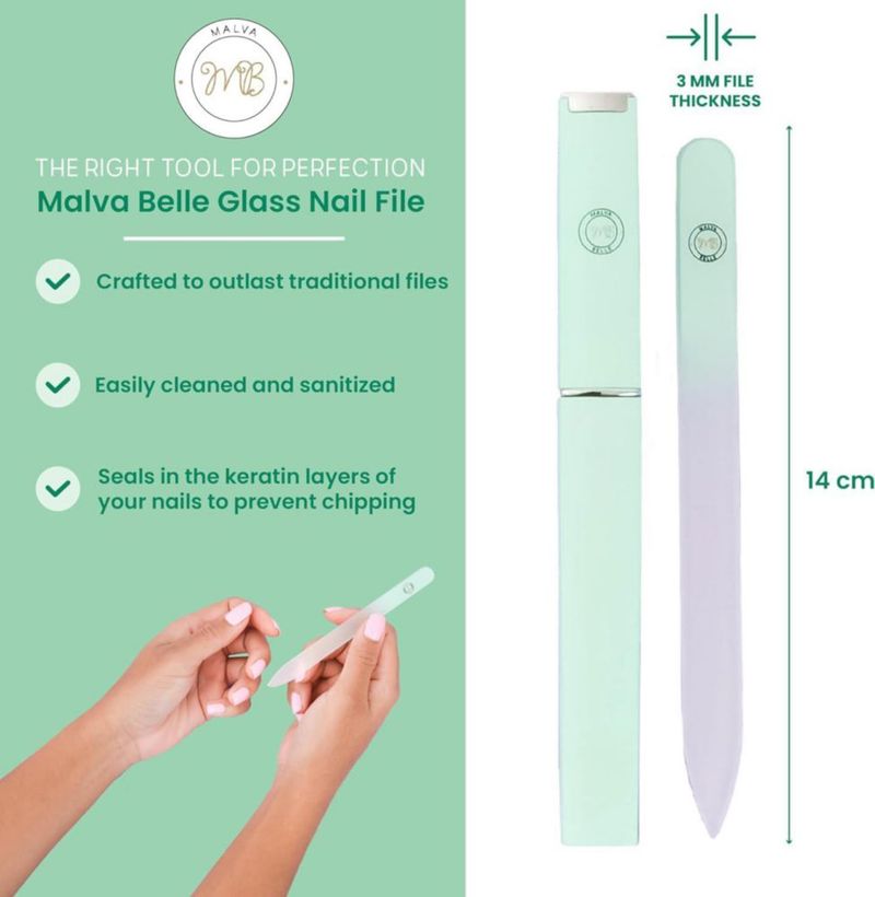 Lima de uñas Malva Belle de cristal verde pastel