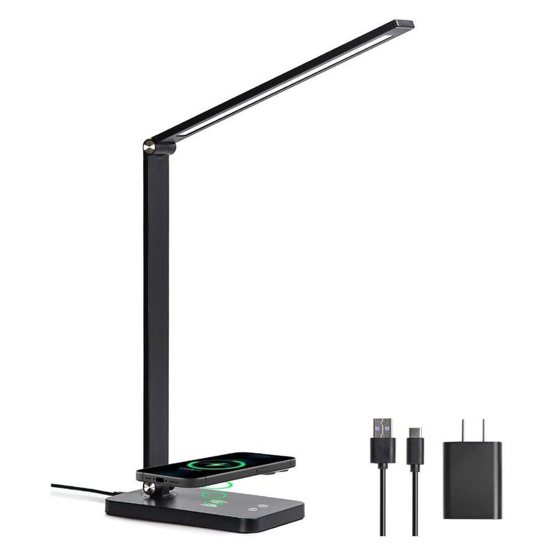Lámpara de Escritorio LED Negra con Carga Inalámbrica y USB