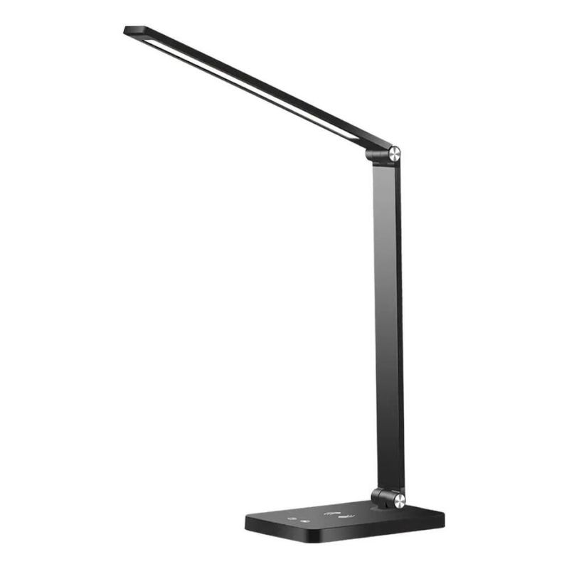 Lámpara de Escritorio LED Negra con Carga Inalámbrica y USB