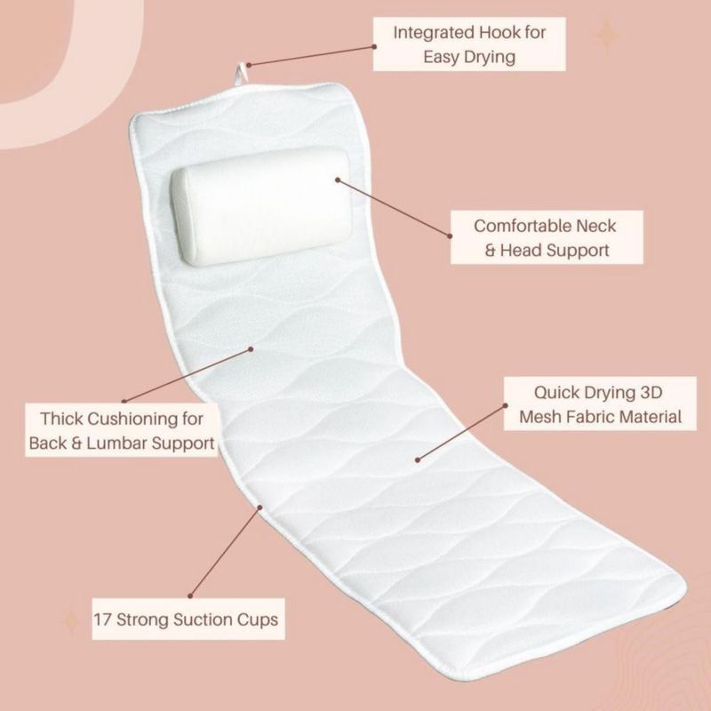 Almohada de baño Monsuri de cuerpo completo para apoyar el cuello y la espalda en la bañera