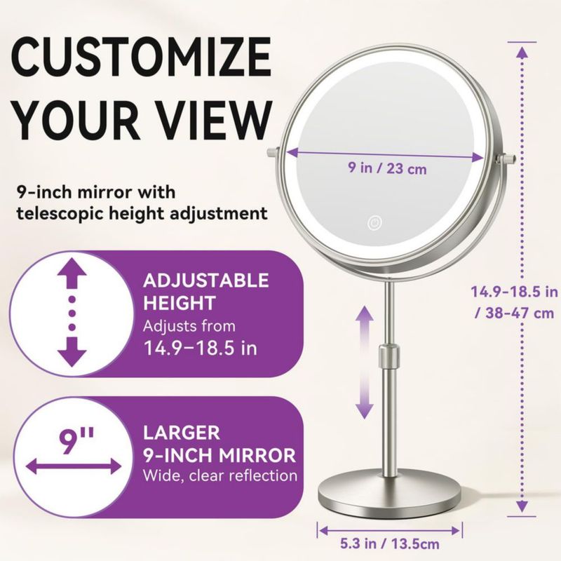 Espejo de Maquillaje Auxmir 23 cm 1X/30X con Luz y Batería de 5000 mAh