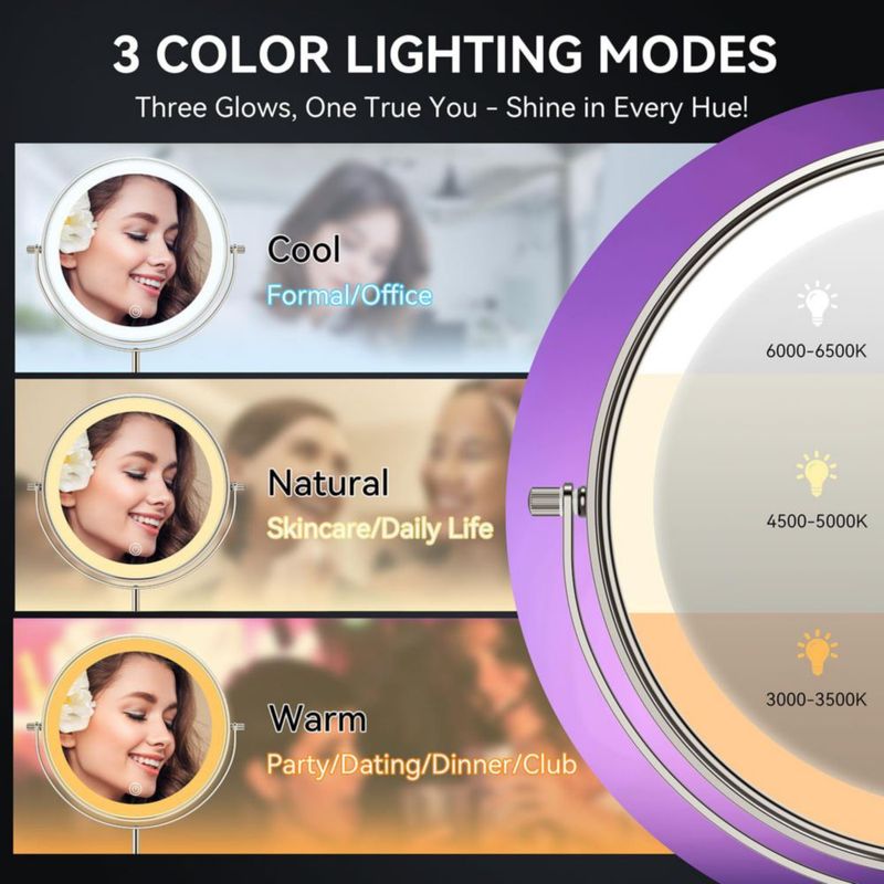 Espejo de Maquillaje Auxmir 23 cm 1X/30X con Luz y Batería de 5000 mAh