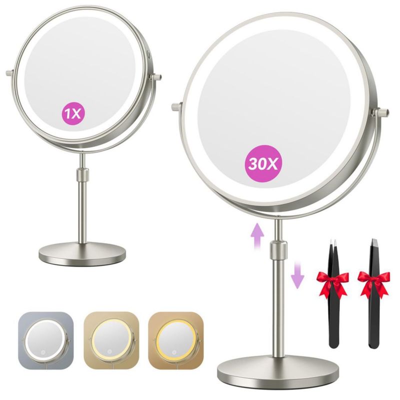Espejo de Maquillaje Auxmir 23 cm 1X/30X con Luz y Batería de 5000 mAh