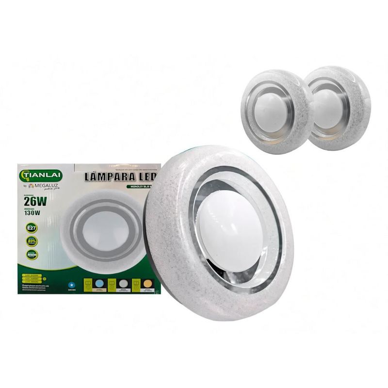 Plafón LED Circular 26W Blanco y Plata 3 Modos de Luz Regulable