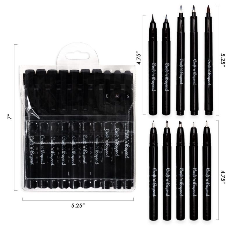Set de 10 Plumas de Pincel Craft 'n' Beyond con Tinta Negra