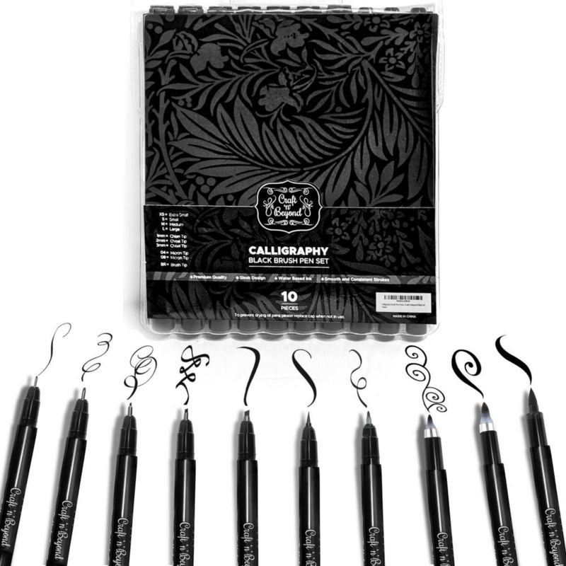 Set de 10 Plumas de Pincel Craft 'n' Beyond con Tinta Negra