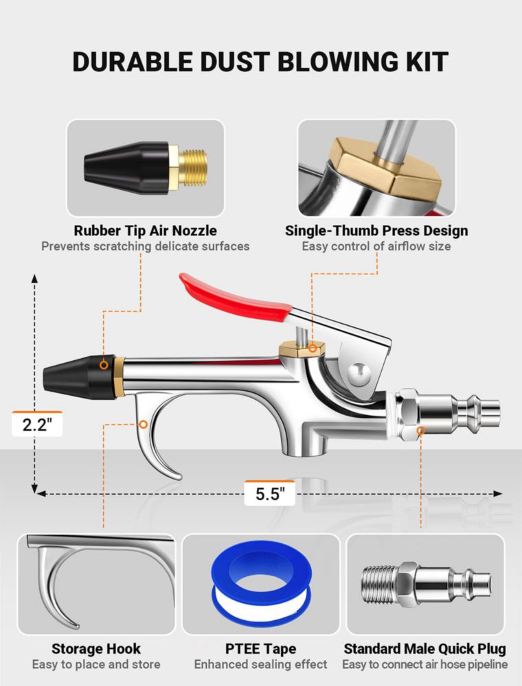 Pistola de Aire FEAOXYO 4 uds 1/4" Kit de Acoplamiento Rápido