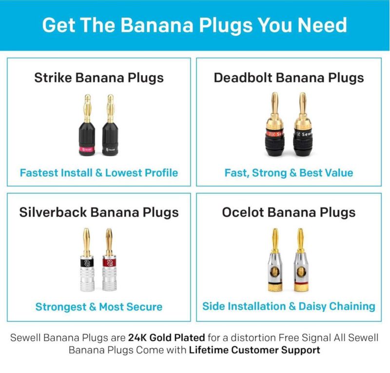 Conectores banana Sewell de 10 pares chapado en oro 4 cm