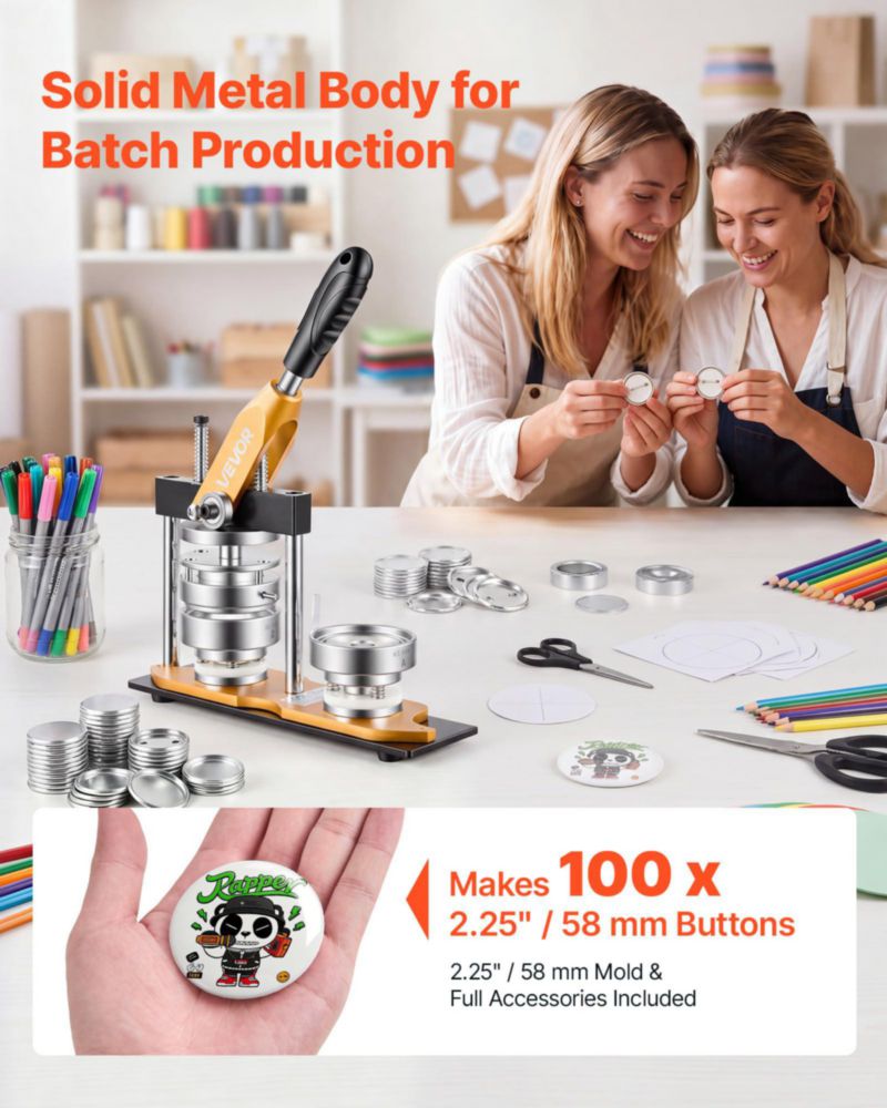 Máquina Fabricadora de Botones VEVOR 58 mm Molde de Acero y 100 Piezas