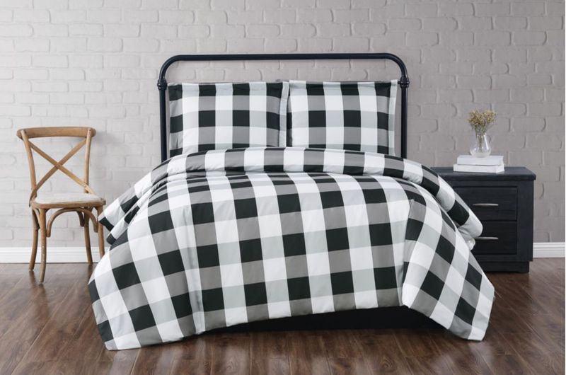 Juego de edredón TRULY SOFT Full/Queen a cuadros estilo búfalo negro