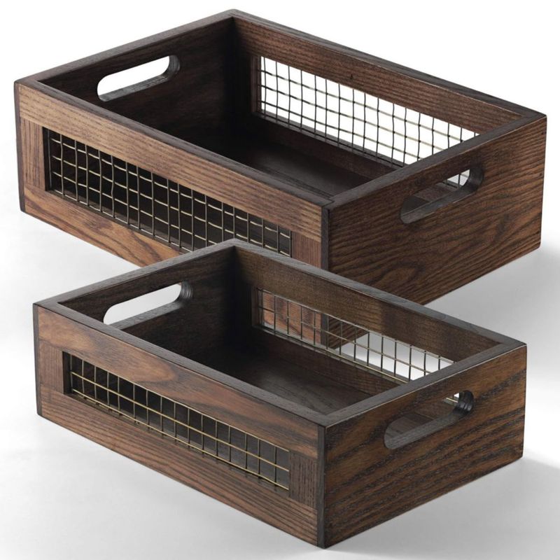 Juego de 2 cestas de madera NAGAWOOD 30 × 21 × 10 cm y 27 × 18 × 8 cm