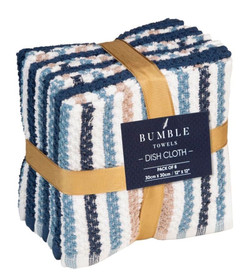 Paños de Cocina Bumble 30 cm Pack de 8 Rayas Azules