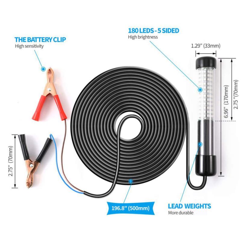 Luz de pesca subacuática SAMDO 12V 180 LED 1080 lúmenes verde