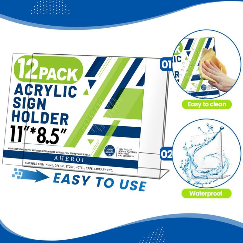 Portaseñales Acrílico 8.5x11 en forma de L – Pack de 12