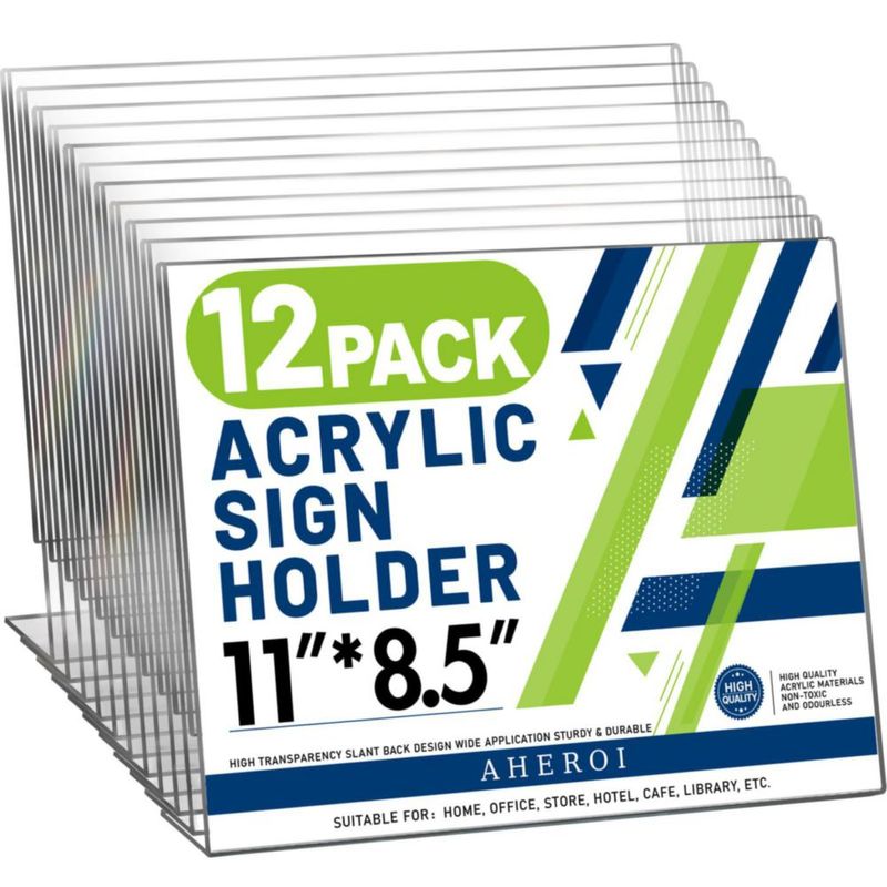 Portaseñales Acrílico 8.5x11 en forma de L – Pack de 12