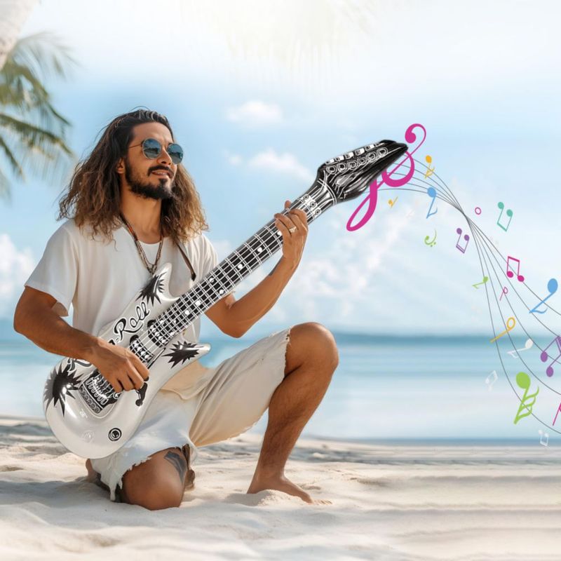 Guitarra Inflable Vaulted Skulls & Co 94 cm Plateada